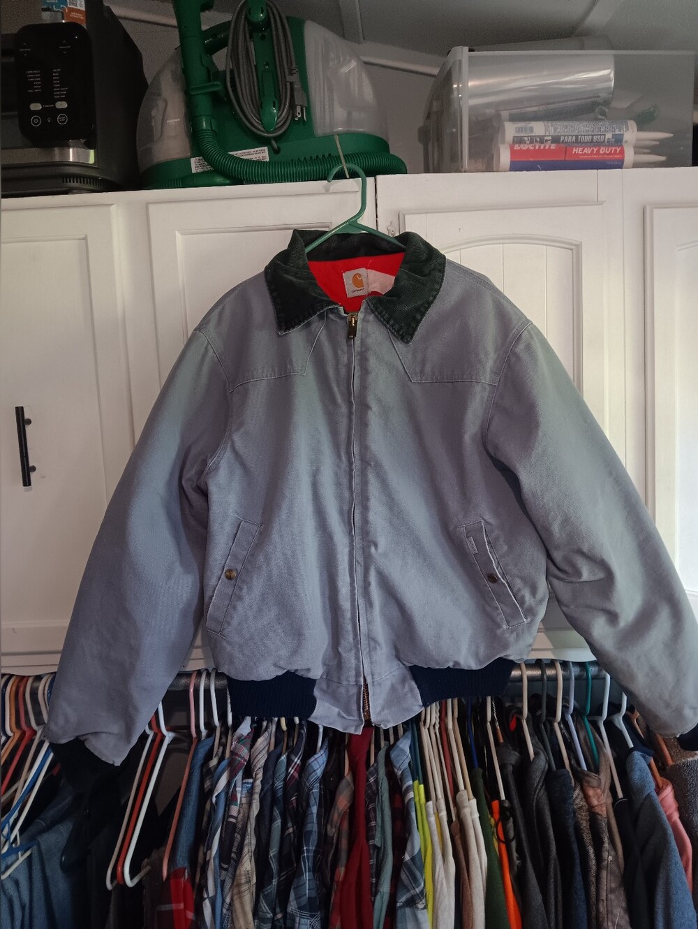 Vintage 80’s Faded Steel Blue Carhartt Santa Fe Jacket JQ168 Red Quilt Lined